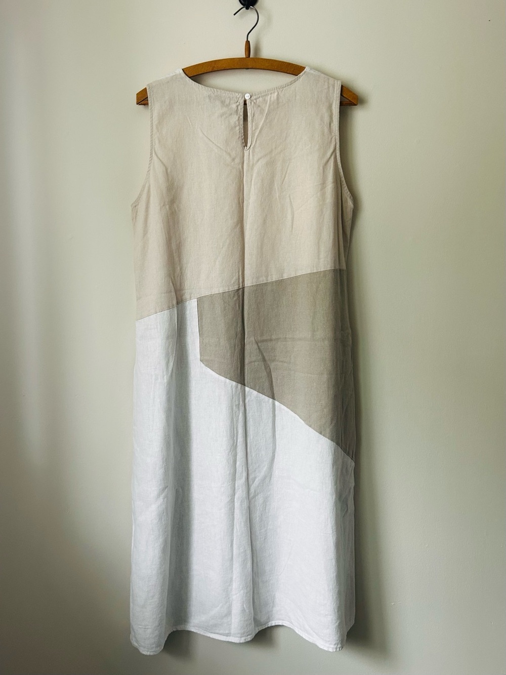 For Cynthia Linen White Cream Beige Colorblock Midi Dress - Picture 6 of 6